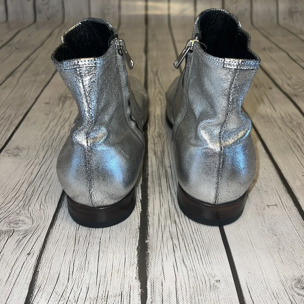 Tom Ford Edgar Silver Metallic Leather Side Zip Ankle Boots 10 1/2